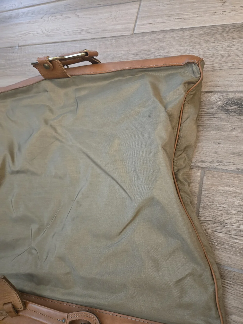 Men's Olive Green Canvas Garment Bag with Tan Leather Trim